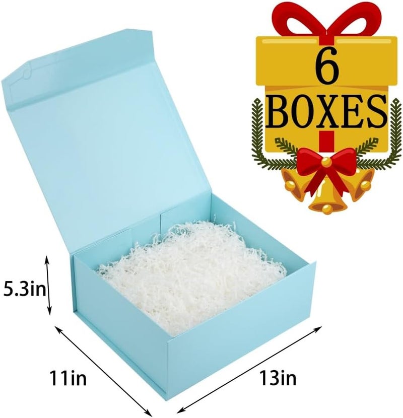 PACKGILO 6 Pcs Blue Gift Box Large 13x11x5.3 Inch Blue Large Gift Box with Crinkle Paper Magnetic Box with Shredded Paper Luxury Gift Boxes with Lids for Presents - Image 3